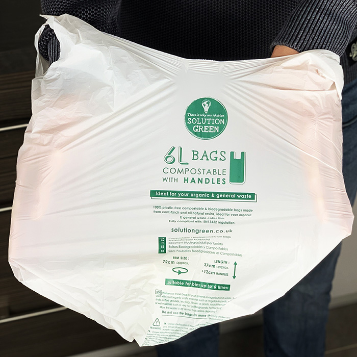 50 x Compostable 5 Litre Tie Handle Food Waste Caddy Bags-Bin Liners-EN13432 